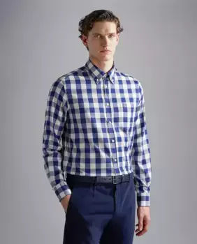 Мужская рубашка из хлопка в клетку Paul & Shark, синий