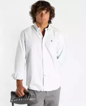 Мужская рубашка из хлопка в полоску, прямого кроя Makarthy, серый