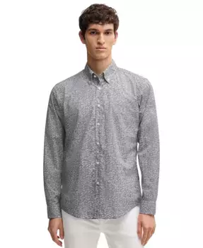 Мужская рубашка из хлопкового поплина с принтом, классический крой Hugo Boss, синий