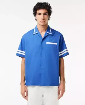 Мужская рубашка из хлопкового твила с принтом Lacoste на спине, синий