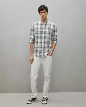 Мужская рубашка из льна и хлопка в клетку с длинными рукавами Easy Wear, хаки