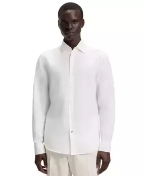 Мужская рубашка из льна и хлопка Chambray Regular-Fit Hugo Boss, белый