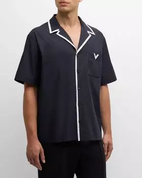 Мужская рубашка из плотного поплина с окантовкой Valentino Garavani, цвет Navy