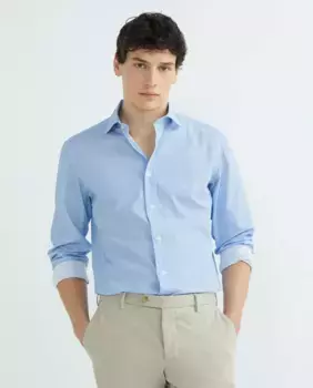 Мужская рубашка из поплина классического кроя с геометрическим узором Faonnable, синий