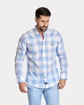 Мужская рубашка из поплина классического кроя в клетку Spagnolo, синий