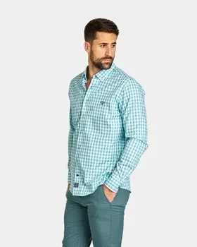 Мужская рубашка из поплина классического кроя в клетку морской волны Spagnolo, зеленый