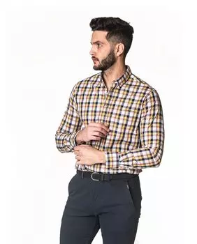 Мужская рубашка из поплина обычного желтого цвета в клетку Spagnolo, желтый