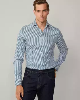 Мужская рубашка из поплина, приталенная, с бенгальскими полосками Hackett, зеленый