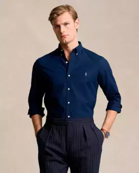 Мужская рубашка из поплина приталенного кроя Polo Ralph Lauren, темно-синий