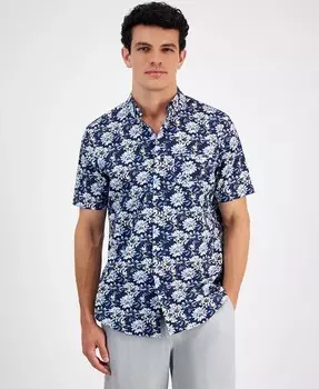 Мужская рубашка из поплина с цветочным принтом Malaca Club Room, синий