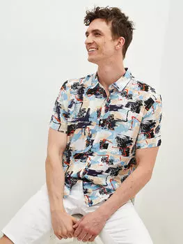 Мужская рубашка из поплина с короткими рукавами и курортным воротником стандартной посадки LCW Casual