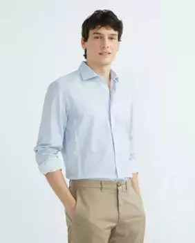 Мужская рубашка из поплина с микрогеометрическими мотивами классического кроя Faonnable, синий