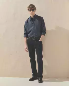 Мужская рубашка из поплина с микропринтом Dustin, тёмно-синий