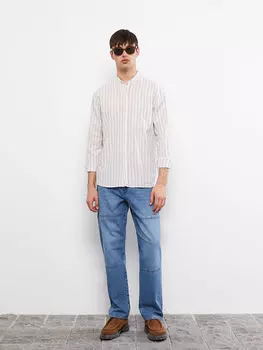 Мужская рубашка из поплина с воротником стандартной посадки и длинными рукавами LCW Casual