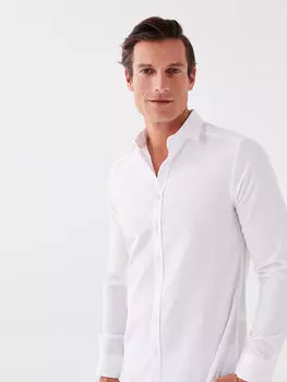 Мужская рубашка из поплина Slim Fit с длинным рукавом LCWAIKIKI Formal, буксе белый