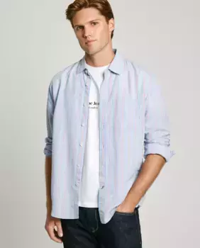 Мужская рубашка из поплина стандартного кроя с полосатым принтом Pepe Jeans, голубой
