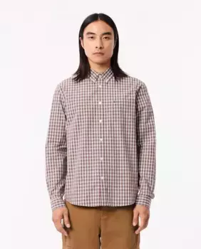 Мужская рубашка из поплина в клетку Lacoste, коричневый