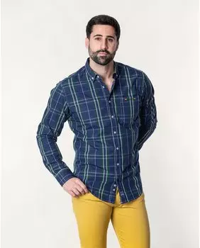 Мужская рубашка из поплина в клетку с карманом темно-зеленого цвета Spagnolo, темно-зеленый