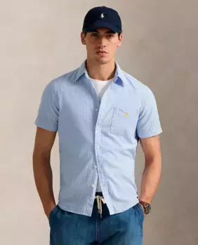 Мужская рубашка из сирсакера с короткими рукавами, стандартный крой Polo Ralph Lauren, синий