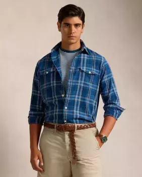 Мужская рубашка из смеси льна и хлопка Классический крой Polo Ralph Lauren, индиго/синий