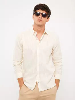 Мужская рубашка из смесового льна обычного кроя с длинным рукавом LCW Casual