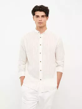 Мужская рубашка из смесовой льняной ткани стандартной посадки с длинным рукавом LCW Casual