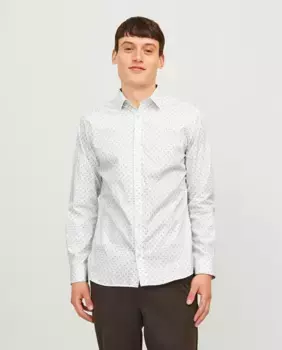 Мужская рубашка из структурированного хлопка с застежкой на пуговицы Jack & Jones, белый