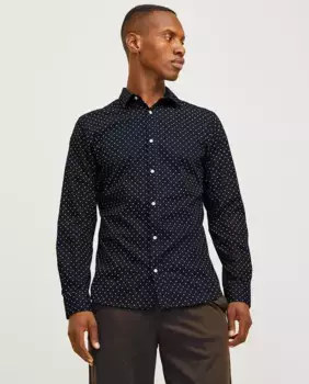 Мужская рубашка из структурированного хлопка с застежкой на пуговицы Jack & Jones, черный
