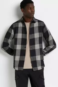 Мужская рубашка из темного твила с клетчатым вырезом по низу River Island, серый