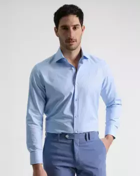 Мужская рубашка из твила светло-голубого цвета, классического кроя PuroEgo, голубой