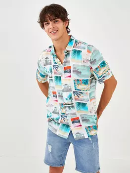 Мужская рубашка из вискозы с коротким рукавом и узором, классический крой Xside