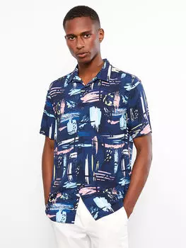 Мужская рубашка из вискозы с коротким рукавом и узором, классический крой LCW Casual