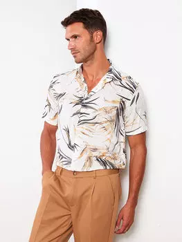 Мужская рубашка из вискозы с коротким рукавом и узором, классический крой LCW Vision