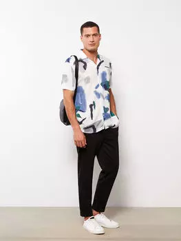 Мужская рубашка из вискозы с коротким рукавом и узором, классический крой LCW Vision