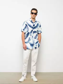 Мужская рубашка из вискозы с коротким рукавом и узором, классический крой LCWAIKIKI Classic