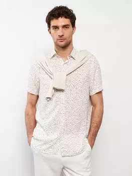 Мужская рубашка из вискозы с коротким рукавом и узором, классический крой LCWAIKIKI Classic