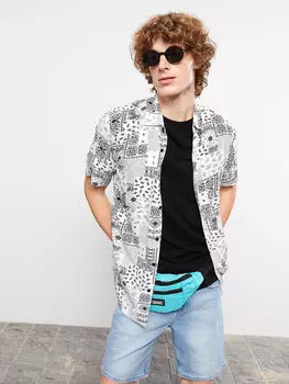 Мужская рубашка из вискозы с коротким рукавом и узором, классический крой Xside