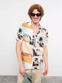 Мужская рубашка из вискозы с принтом и коротким рукавом, классический крой Xside