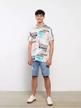 Мужская рубашка из вискозы с принтом и коротким рукавом, классический крой Xside