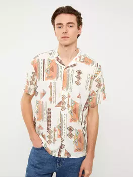 Мужская рубашка из вискозы стандартного кроя с коротким рукавом и рисунком LCW Casual, смешанный принт