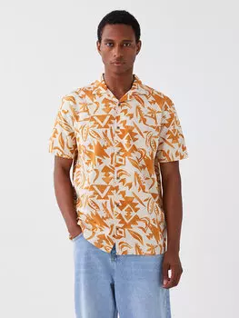 Мужская рубашка из вискозы стандартного кроя с коротким рукавом и рисунком LCW Casual, бежевый с принтом