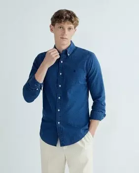 Мужская рубашка из жатого хлопка стандартного кроя Polo Ralph Lauren, индиго