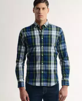 Мужская рубашка классического кроя из хлопка с белым геометрическим узором в клетку Valecuatro, мультиколор