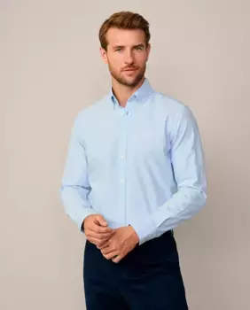 Мужская рубашка классического кроя из однотонной ткани оксфорд, большие размеры Hackett, голубой