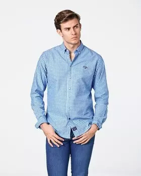 Мужская рубашка классического кроя из поплина в мелкую клетку Spagnolo, синий