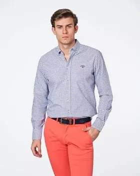 Мужская рубашка классического кроя из поплина в мелкую клетку Spagnolo, темно-синий