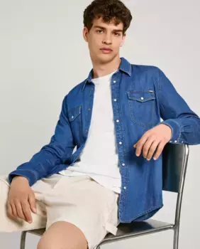 Мужская рубашка классического кроя из синего денима Pepe Jeans, синий