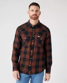 Мужская рубашка классического кроя коричневого цвета в клетку Wrangler, коричневый