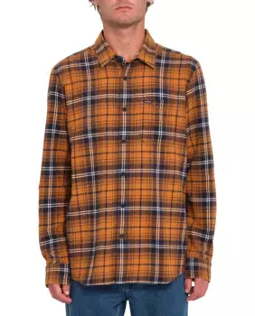 Мужская рубашка классического кроя с клетчатым принтом коричневого цвета Volcom