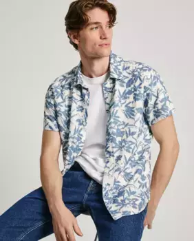 Мужская рубашка классического кроя с синим цветочным принтом Pepe Jeans, синий